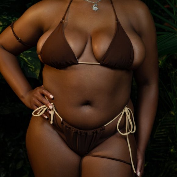Coffee Strappy Bikini with Brown Ties SET - Picture 3 of 10